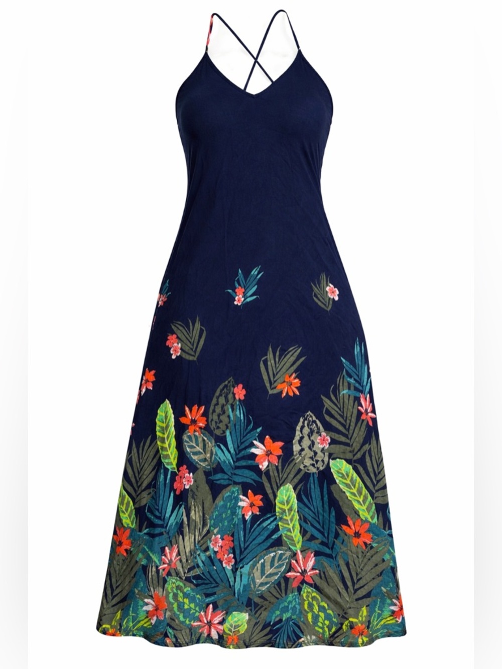 Old Navy Navy Maxi Dress with Tropical Floral Hem